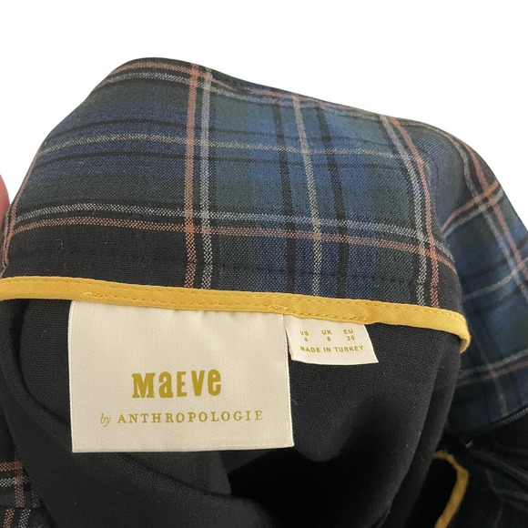 Maeve Anthropologie Plaid Belted Button Front Pencil Skirt Navy Office Casual 4 - Picture 5 of 9